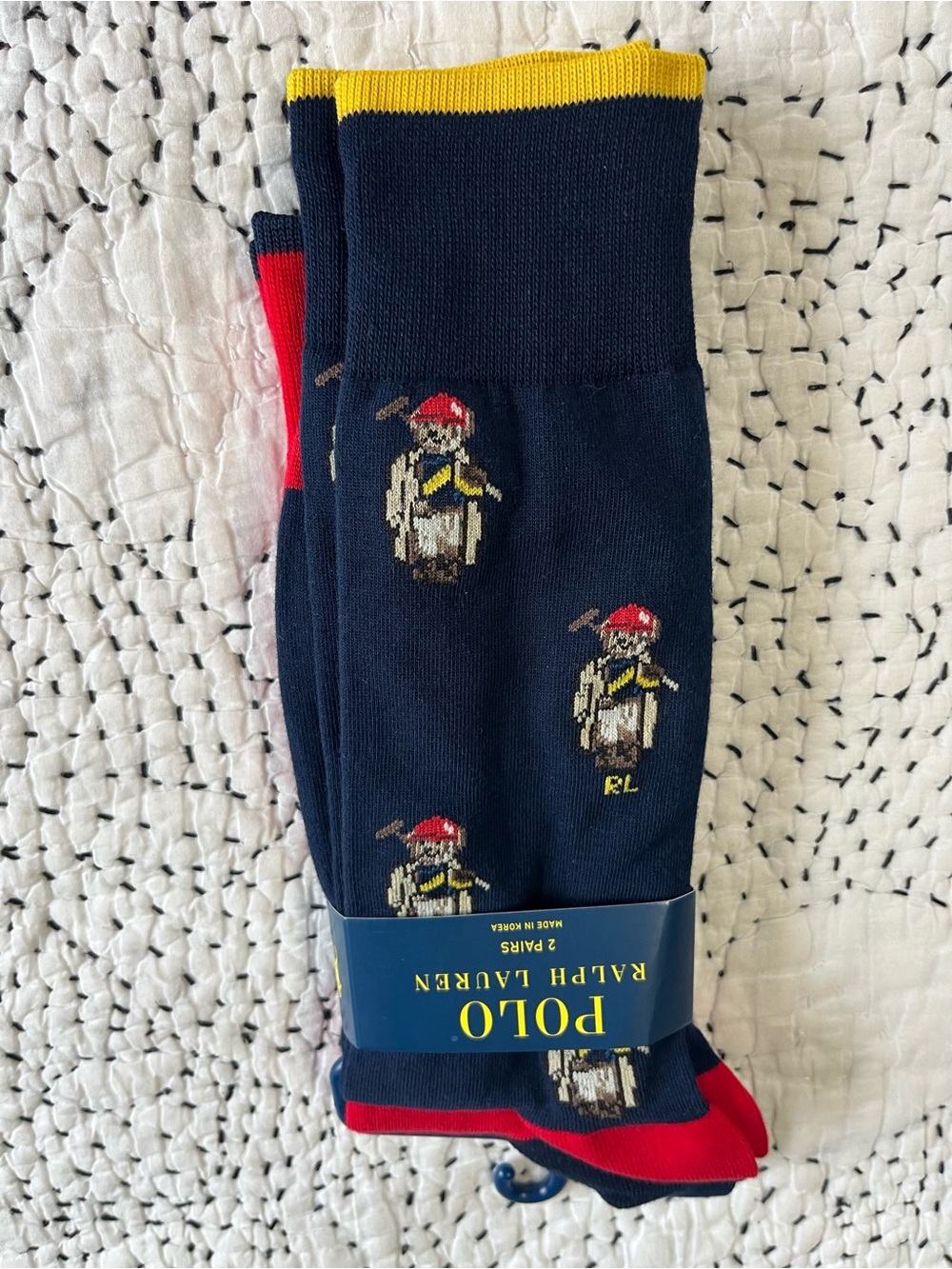 POLO Ralph Lauren Teddy Bear Striped Socks Sock Sz 10-13 2-Pack Preppy Old Money